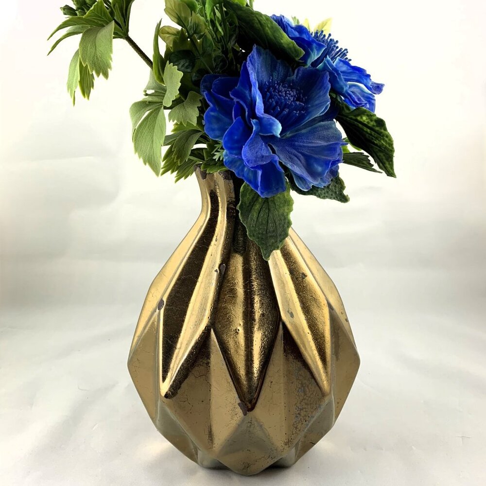 Vintage Antique Gold Ceramic Vase – Decorative Mid Century Modern Geometric